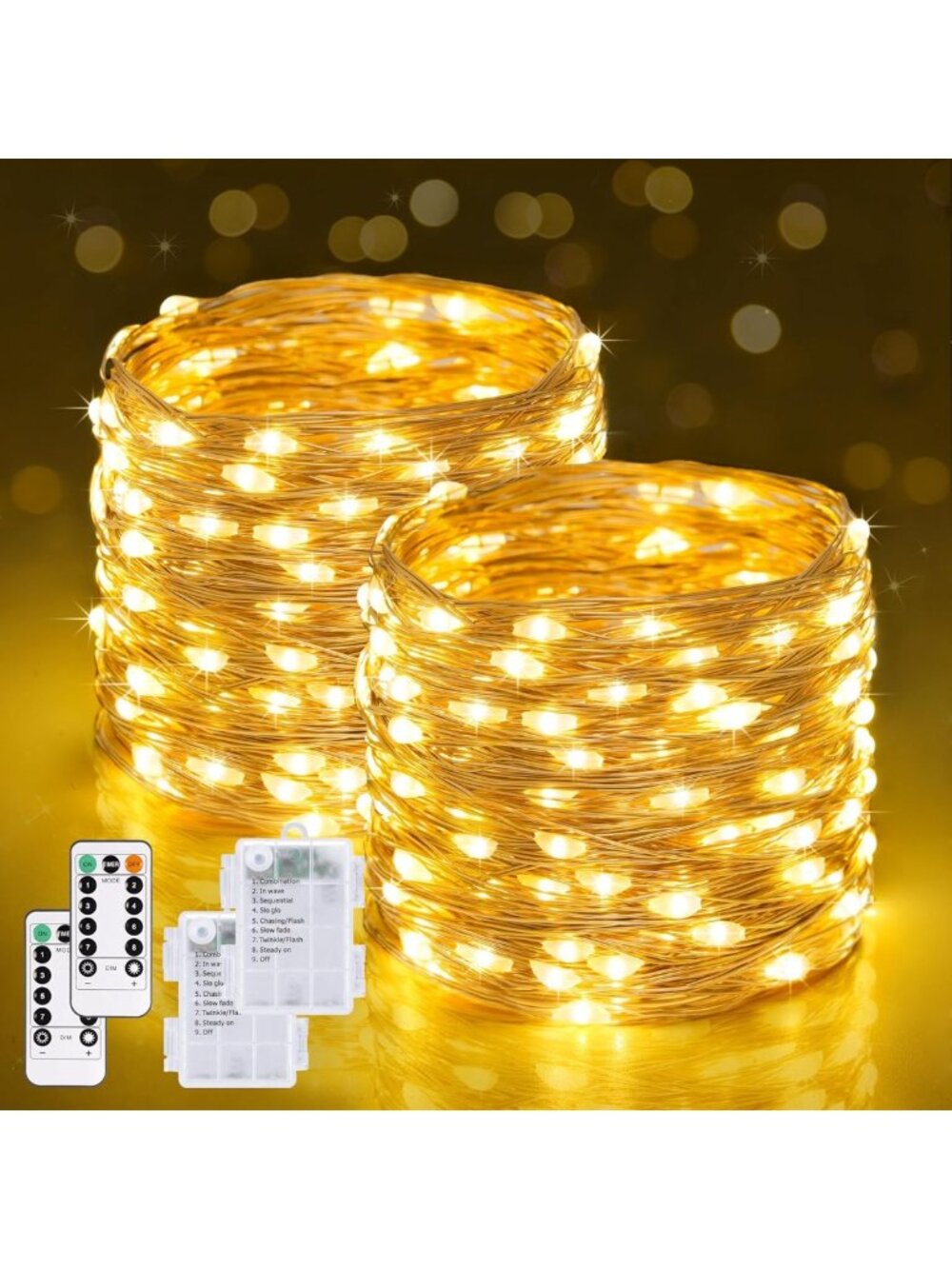 JMEXSUSS 2 Pack Fairy Lights Battery Operated with Remote, Total 400 LED 132ft